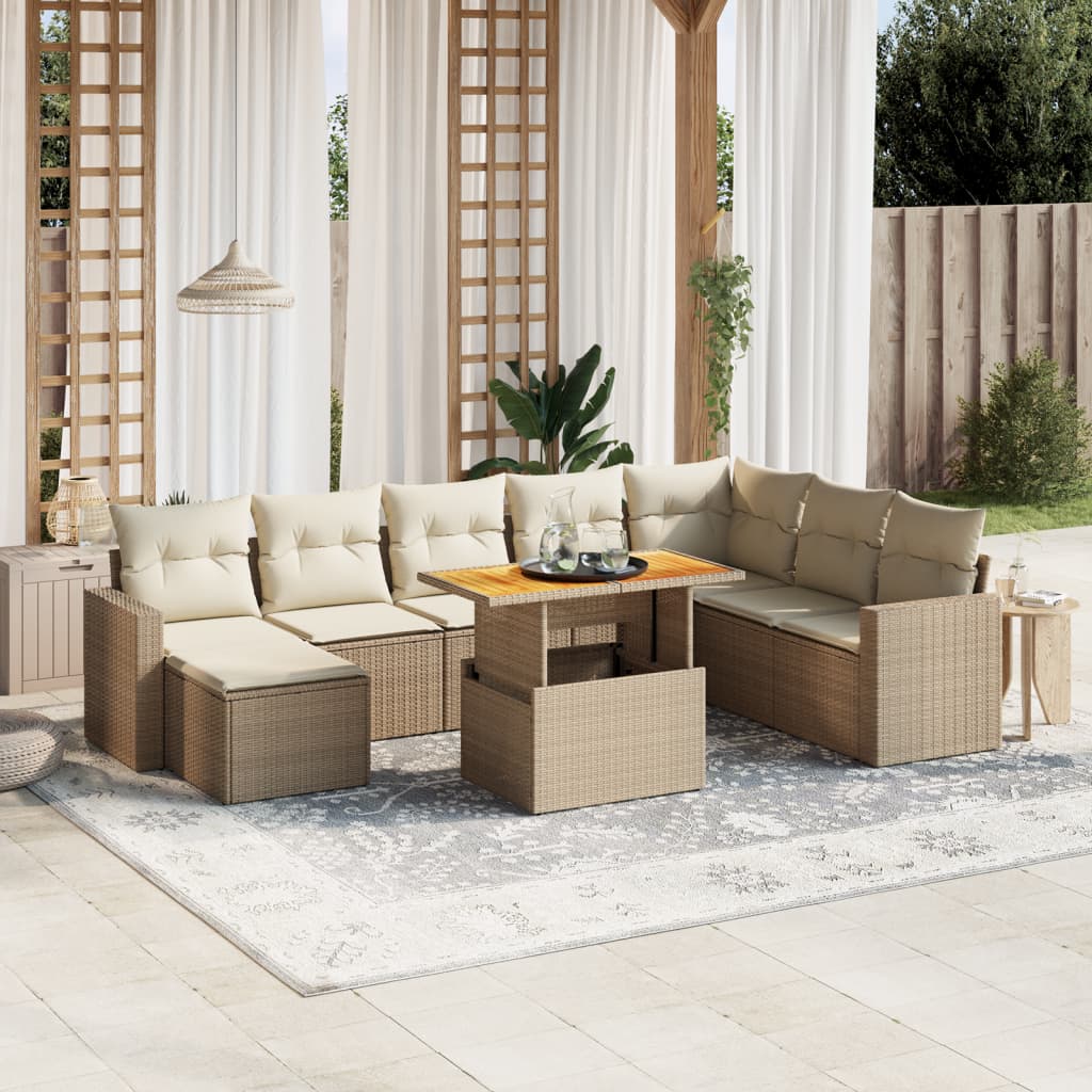 vidaXL 9-delige Loungeset met kussens poly rattan zwart