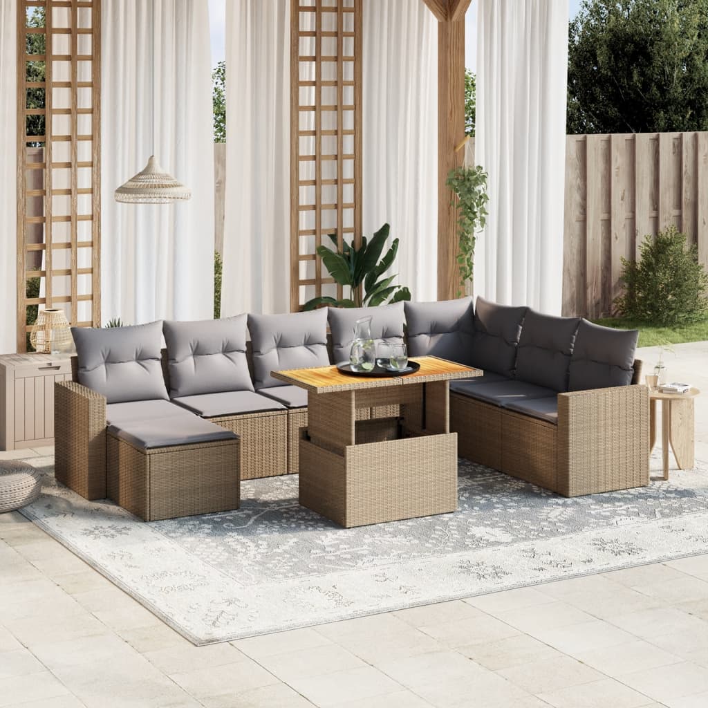 vidaXL 9-delige Loungeset met kussens poly rattan zwart