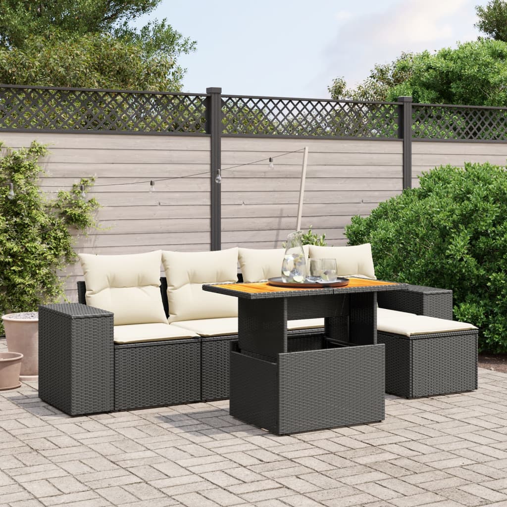 vidaXL 6-delige Loungeset met kussens poly rattan zwart