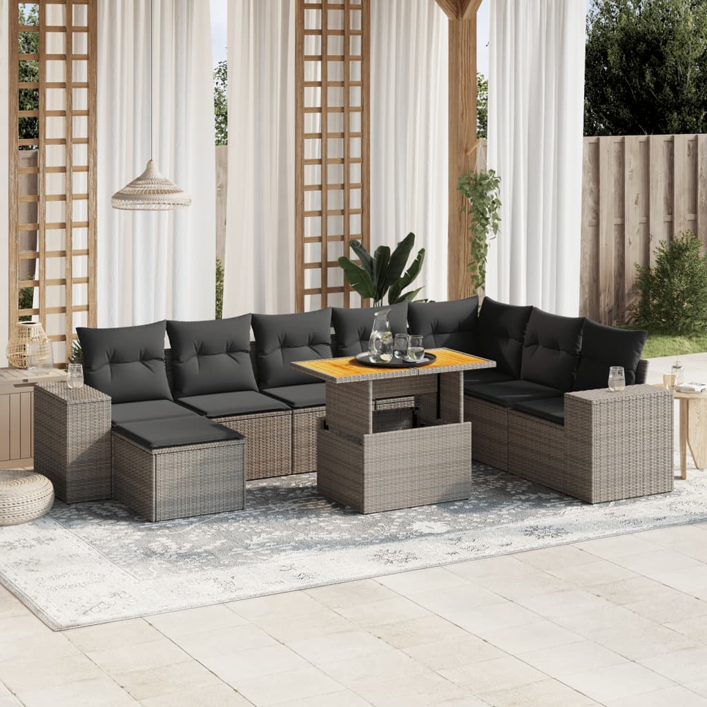 vidaXL 9-delige Loungeset met kussens poly rattan zwart