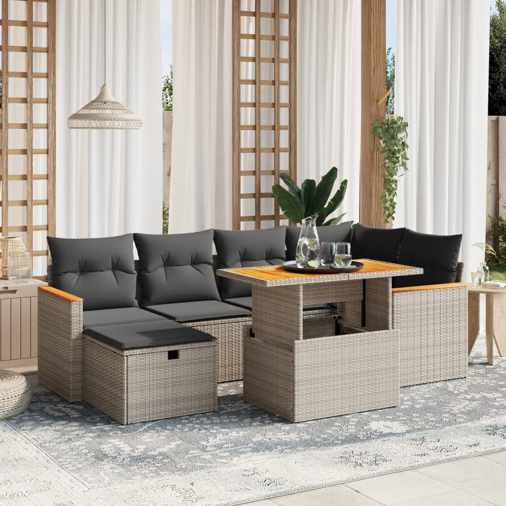 vidaXL 7-delige Loungeset met kussens poly rattan zwart