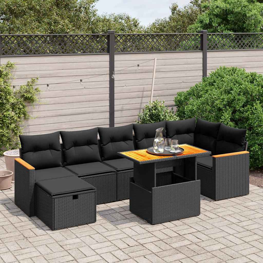 vidaXL 8-delige Loungeset met kussens poly rattan zwart