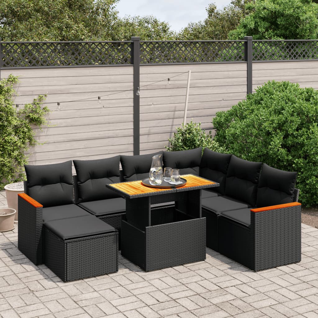 vidaXL 8-piece Lounge Set with Cushions Poly Rattan Black
