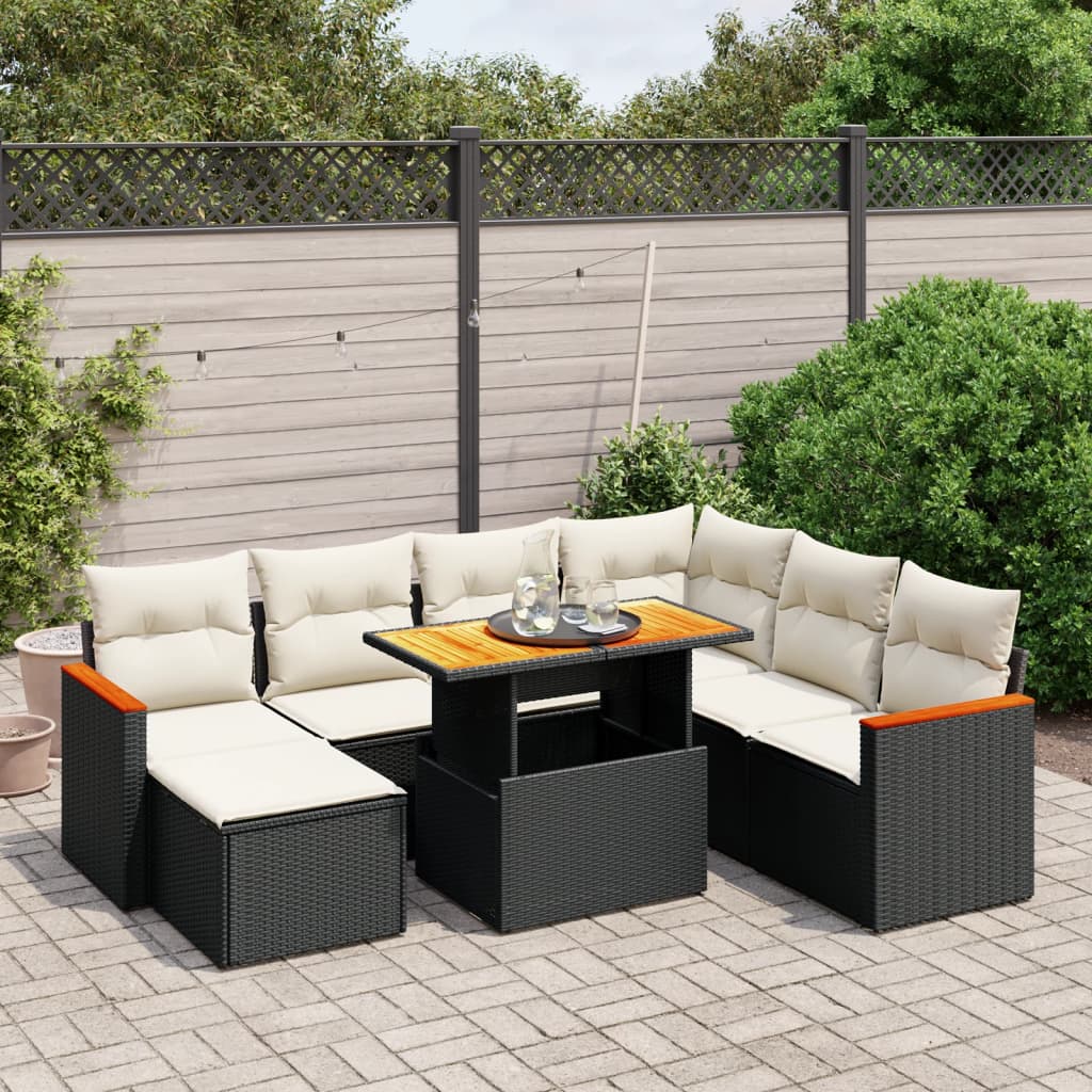 vidaXL 8-piece Lounge Set with Cushions Poly Rattan Black