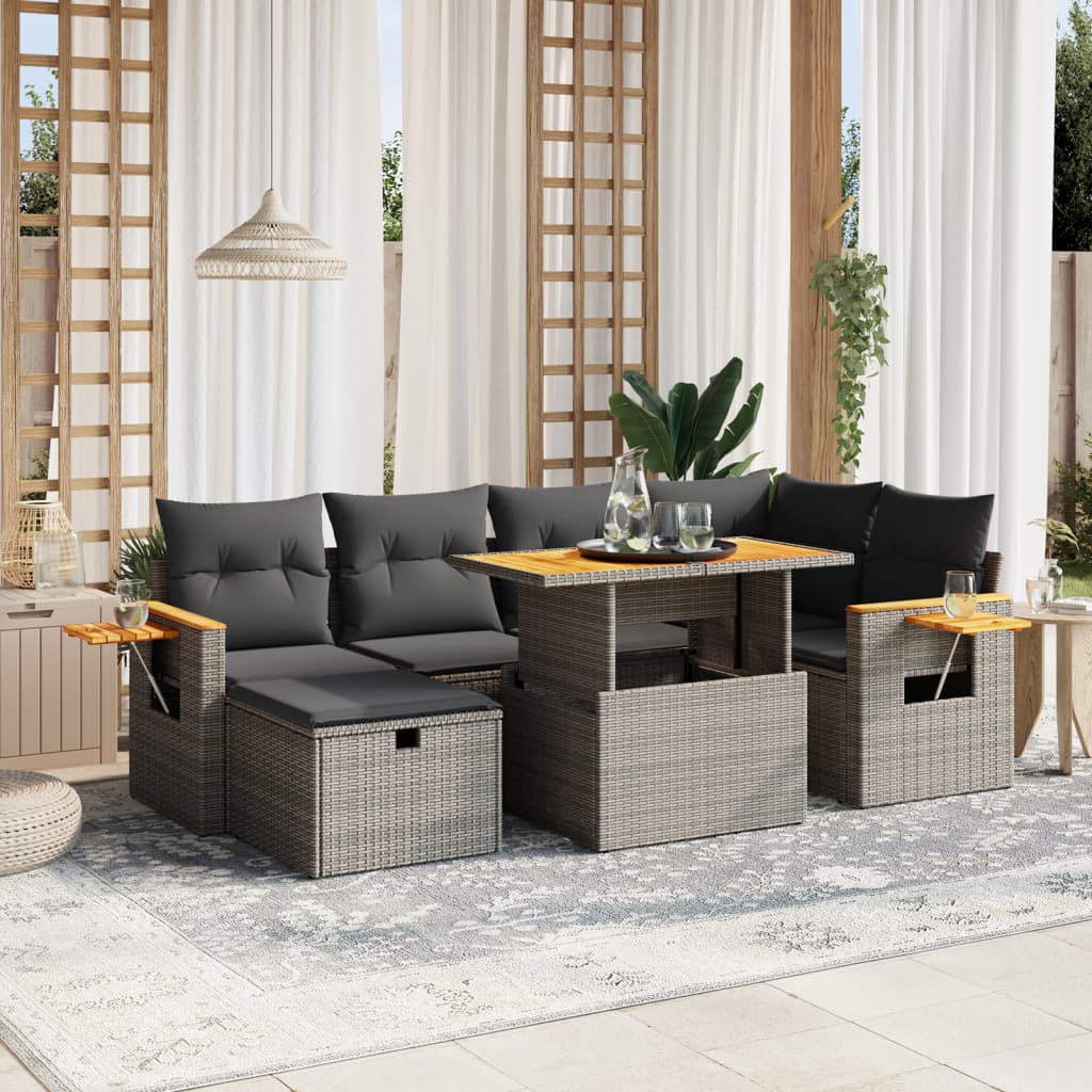 vidaXL 7-delige Loungeset met kussens poly rattan zwart