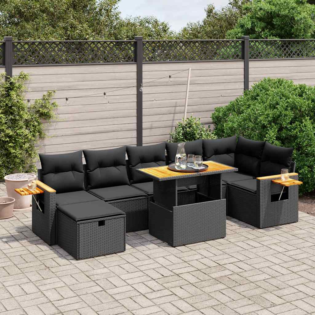 vidaXL 8-piece Lounge Set with Cushions Poly Rattan Black