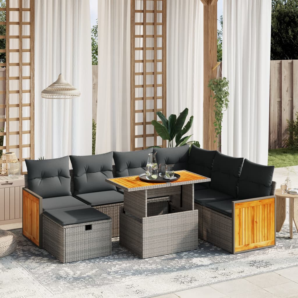 vidaXL 8-delige Loungeset met kussens poly rattan zwart