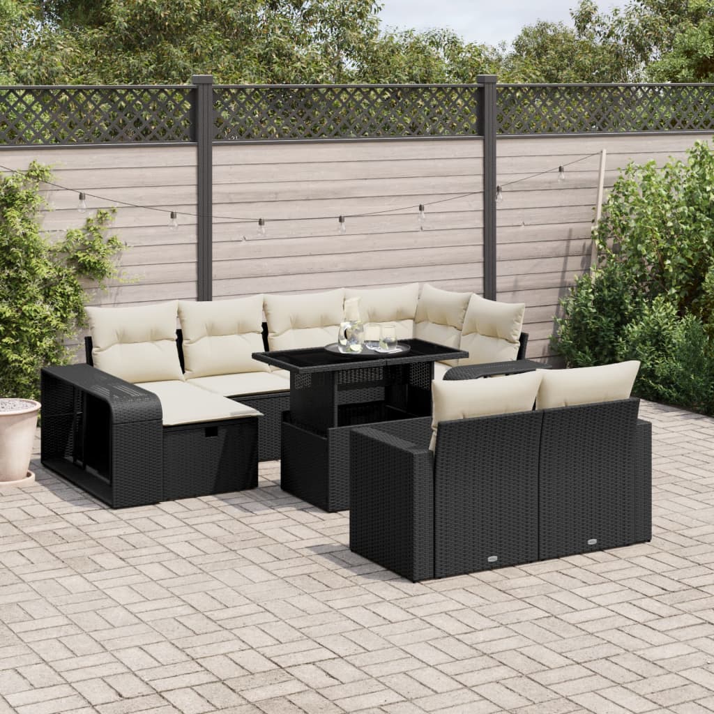vidaXL 11-Piece Loungeset with Cushions Poly Rattan Black