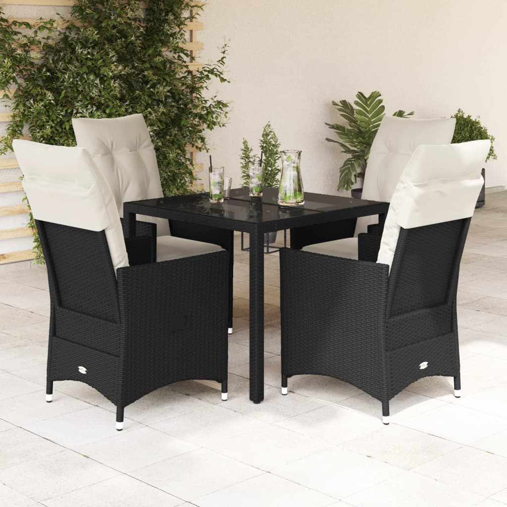 vidaXL 3-delige Bistroset met kussens poly rattan zwart