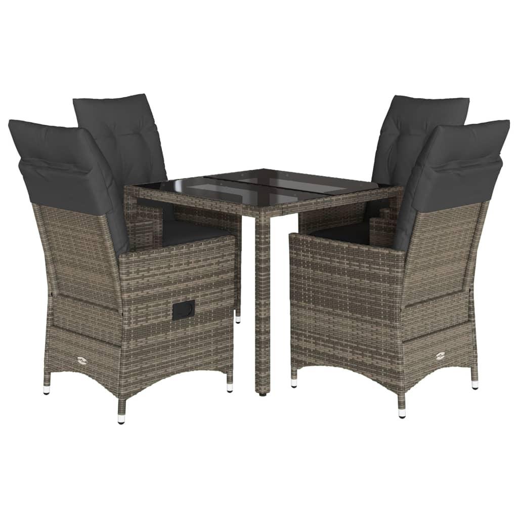 vidaXL 3-delige Bistroset met kussens poly rattan grijs