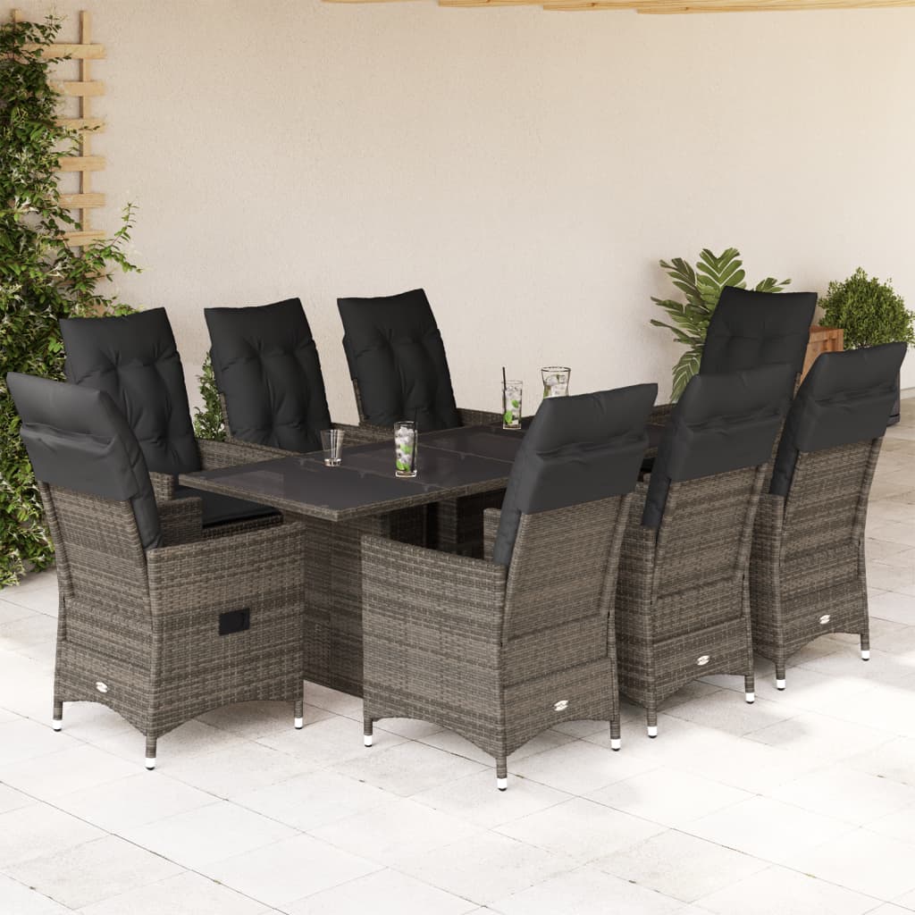 vidaXL 7-delige Tuinset met kussens poly rattan grijs