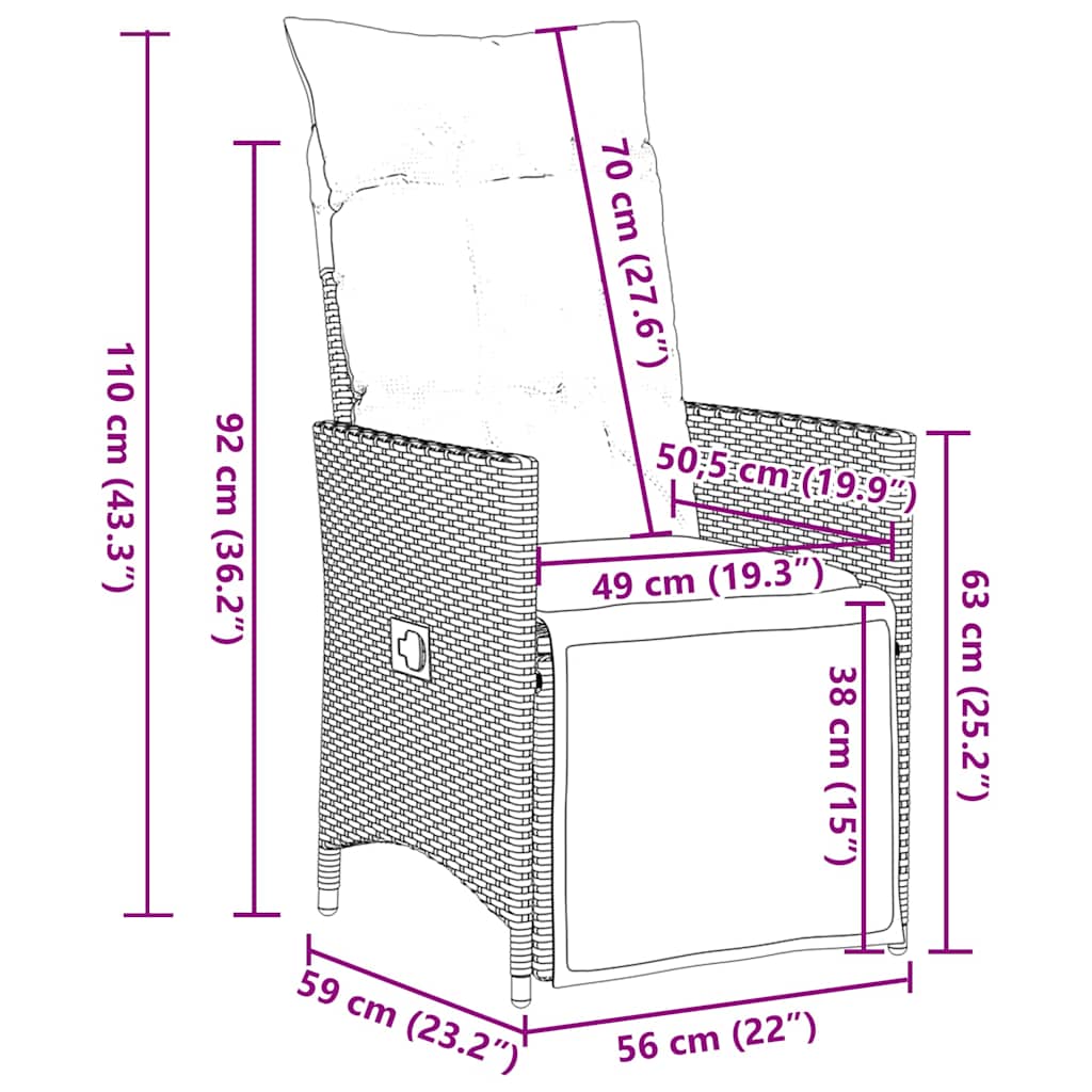 vidaXL 3-delige Bistroset met kussens poly rattan bruin