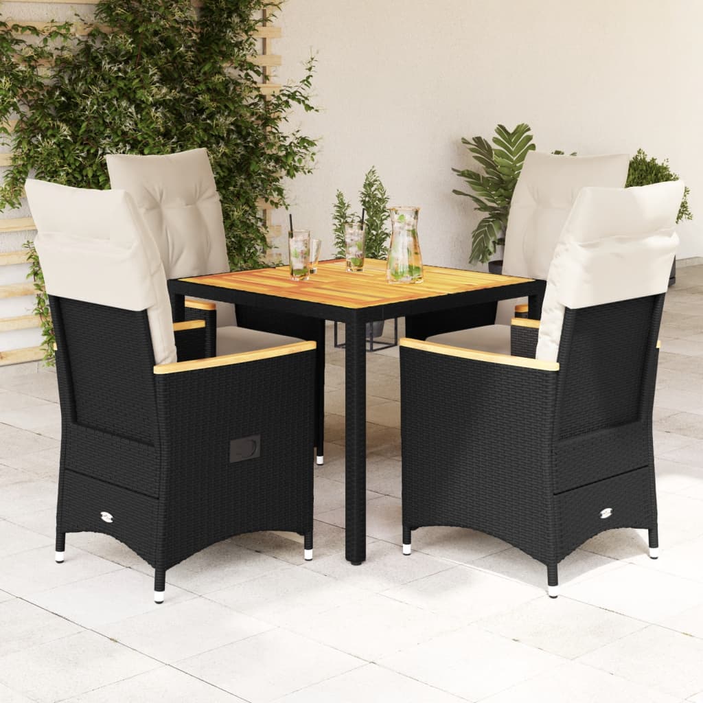 vidaXL 3-Piece Bistro Set with Cushions Poly Rattan Black