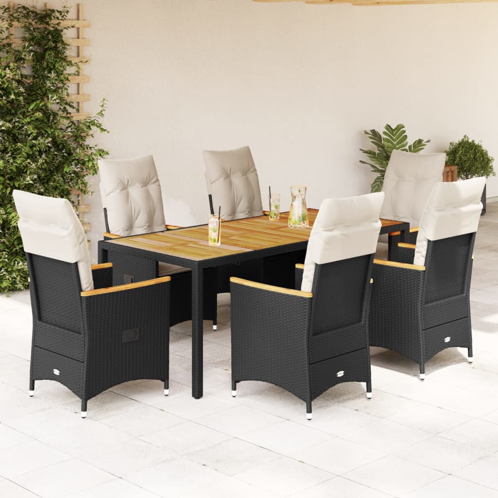 vidaXL 3-Piece Bistro Set with Cushions Poly Rattan Black