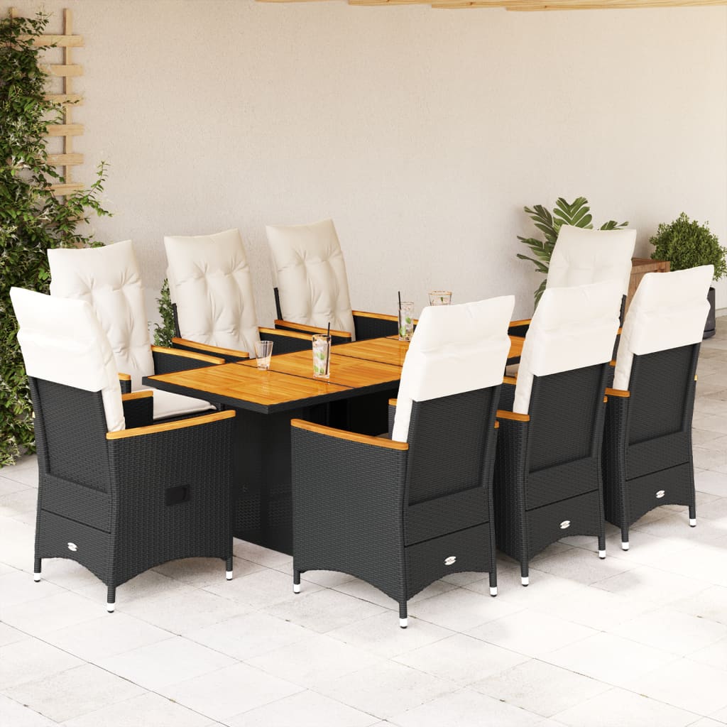 vidaXL 7-delige Tuinset met kussens poly rattan zwart