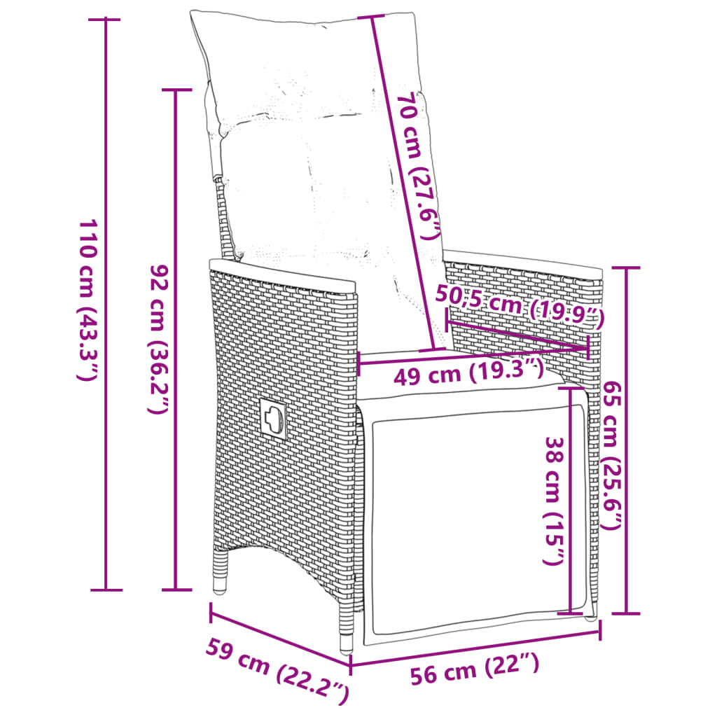 vidaXL 3-delige Bistroset met kussens poly rattan grijs