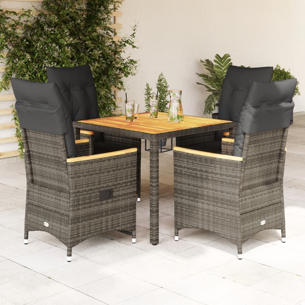 vidaXL 3-delige Bistroset met kussens poly rattan grijs