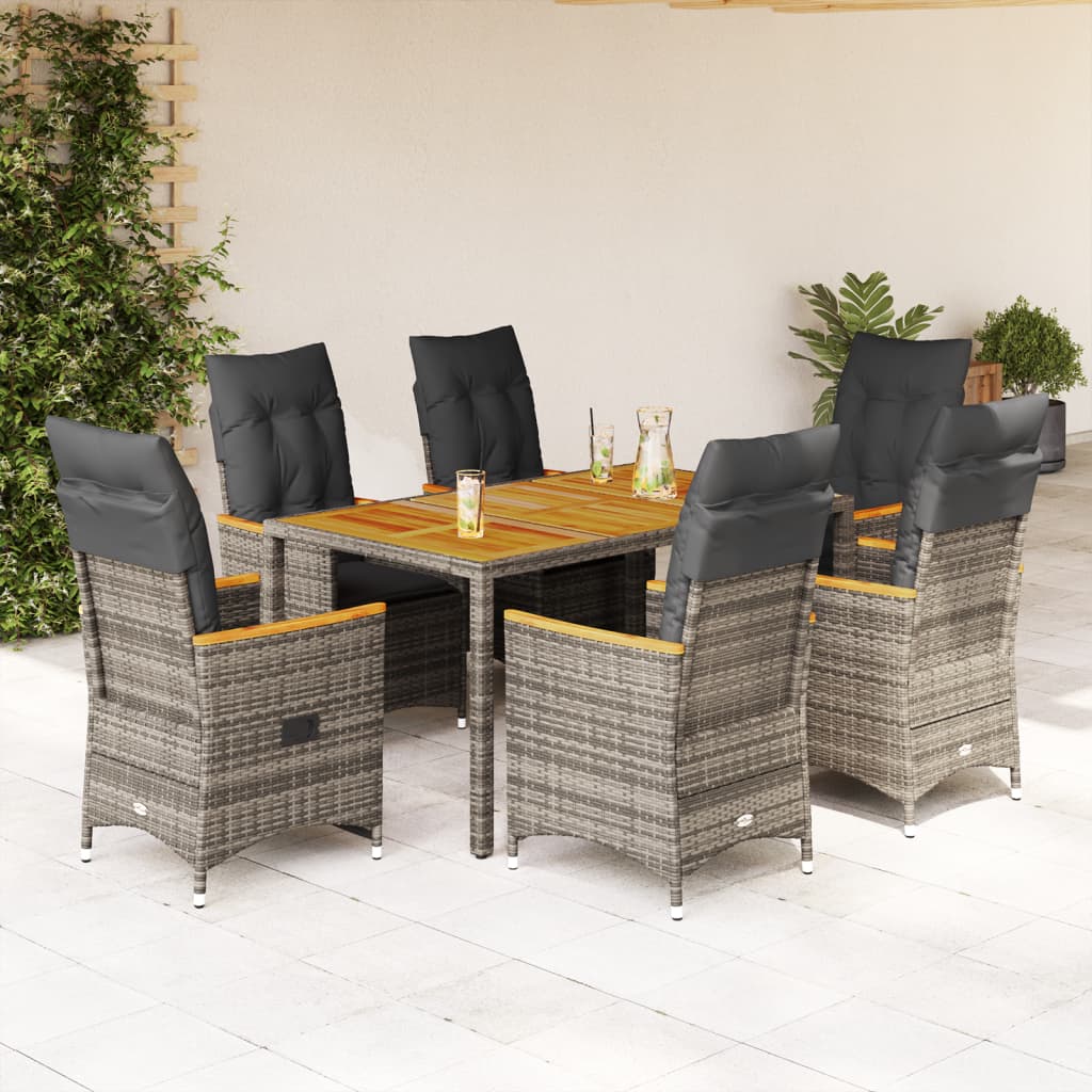 vidaXL 3-delige Bistroset met kussens poly rattan grijs