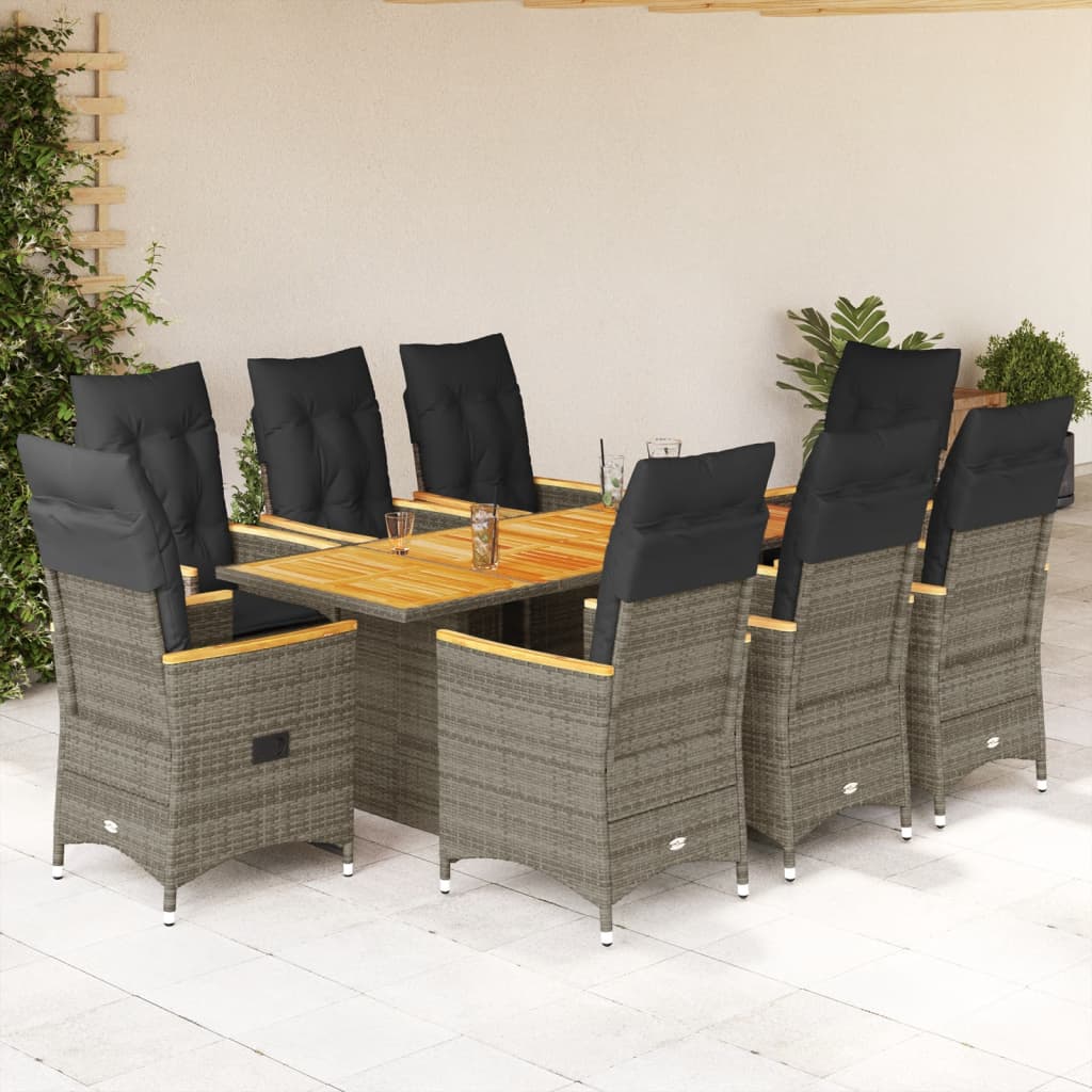 vidaXL 7-delige Tuinset met kussens poly rattan grijs