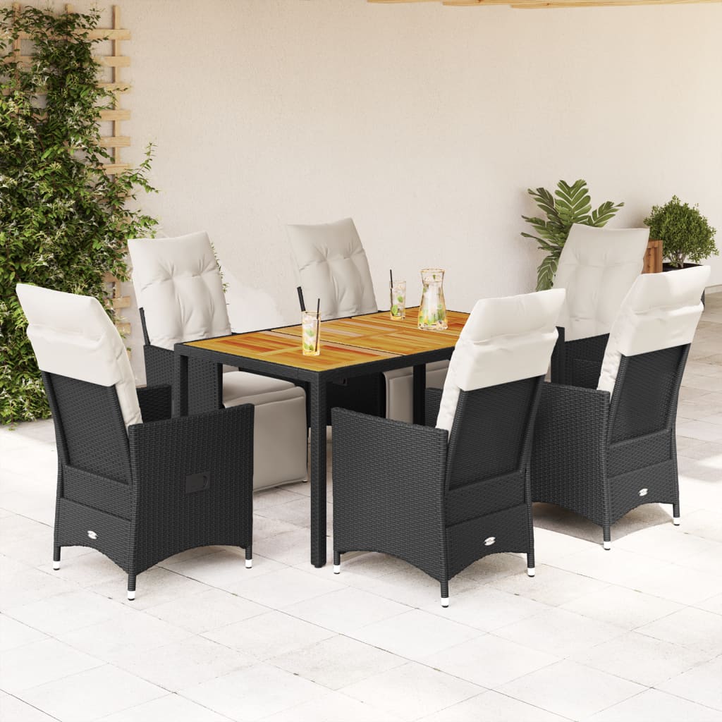 vidaXL 3-delige Bistroset met kussens poly rattan zwart