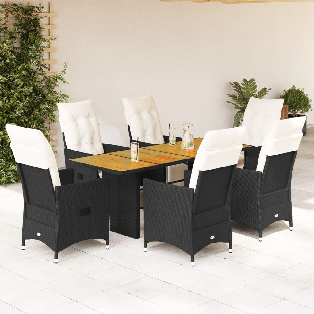 vidaXL 7-delige Tuinset met kussens poly rattan zwart