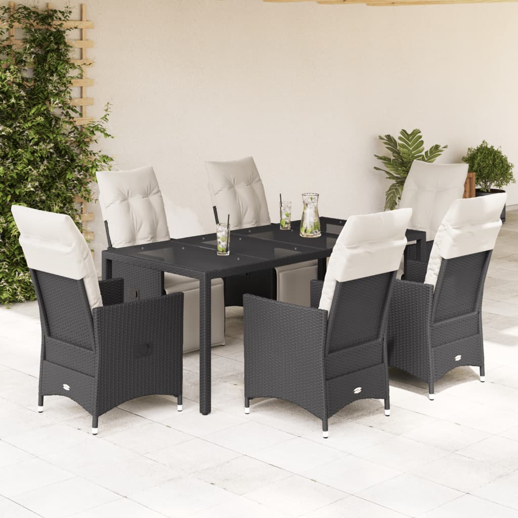 vidaXL 3-delige Bistroset met kussens poly rattan zwart