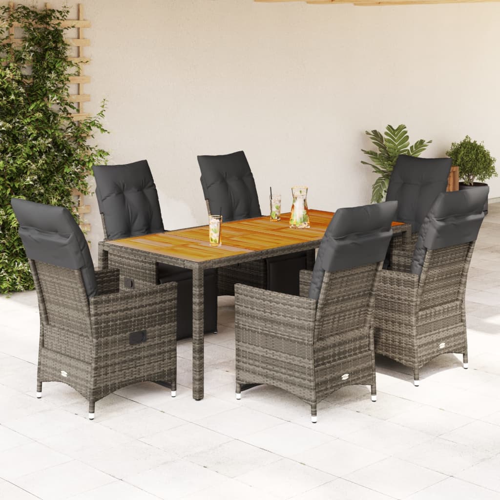 vidaXL 3-delige Bistroset met kussens poly rattan grijs