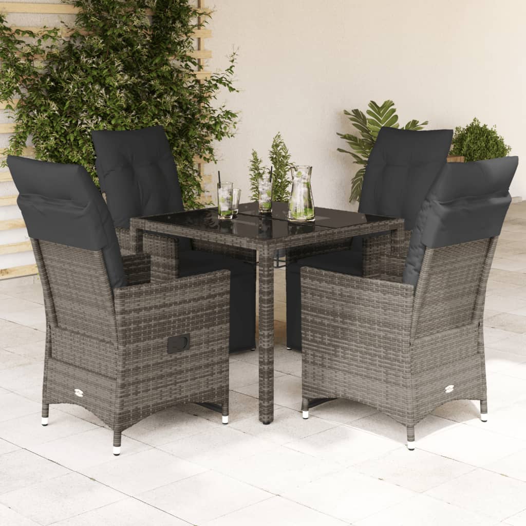 vidaXL 3-delige Bistroset met kussens poly rattan grijs