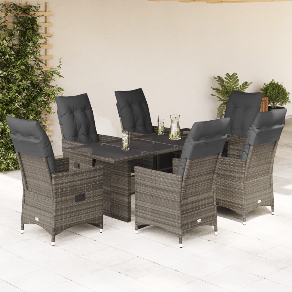 vidaXL 3-delige Bistroset met kussens poly rattan grijs