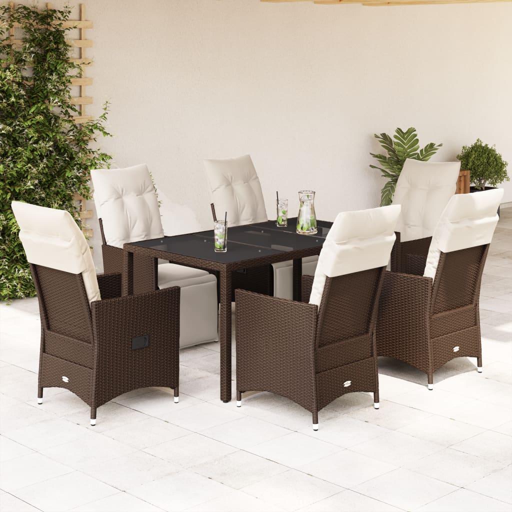 vidaXL 3-delige Bistroset met kussens poly rattan bruin