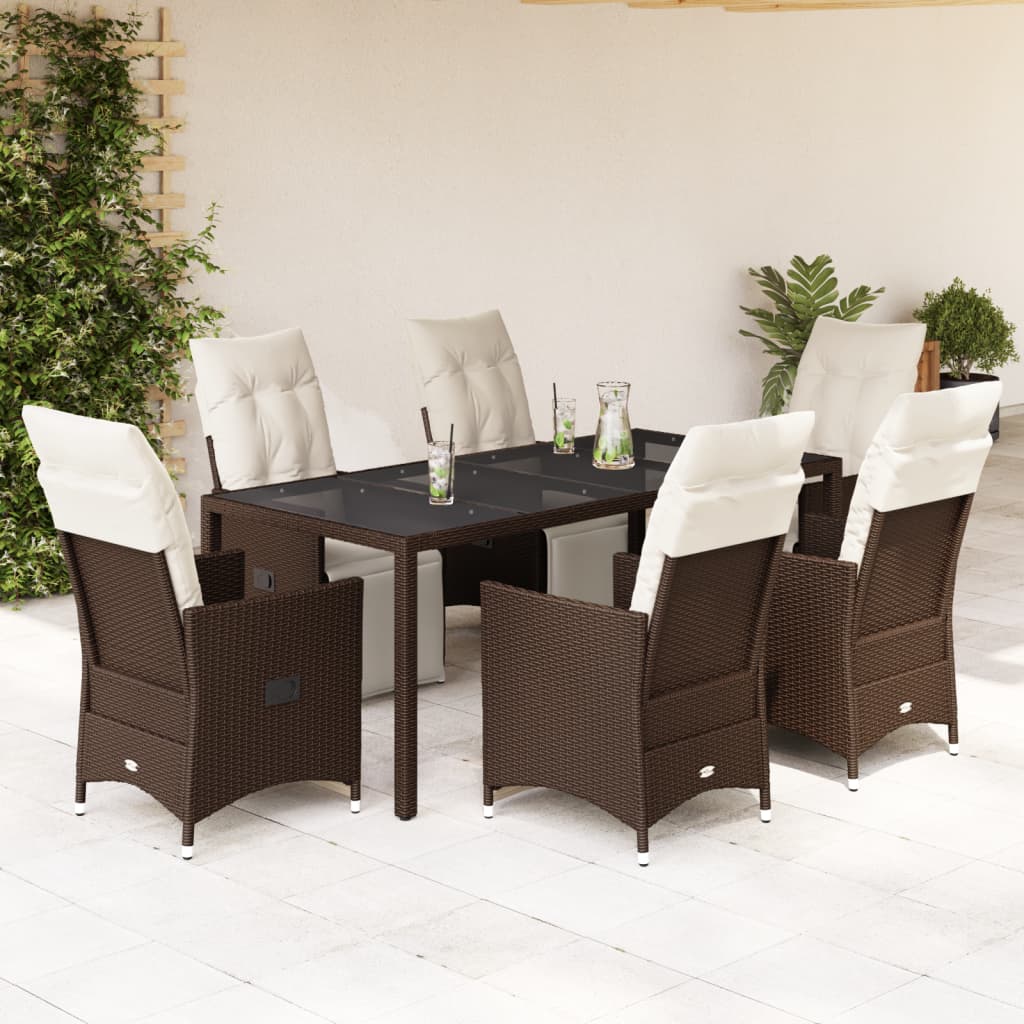 vidaXL 3-delige Bistroset met kussens poly rattan bruin