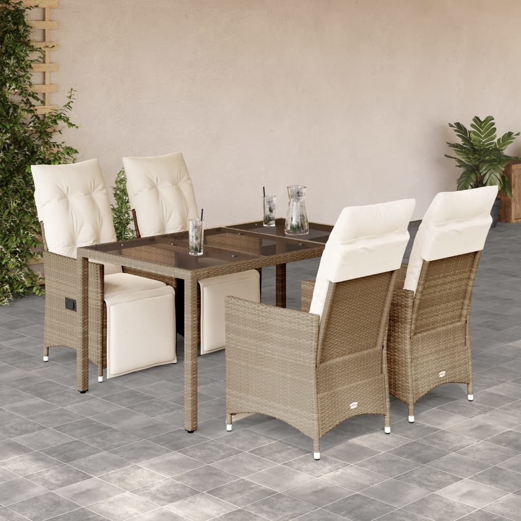 vidaXL 3-Piece Bistro Set with Cushions Poly Rattan Beige