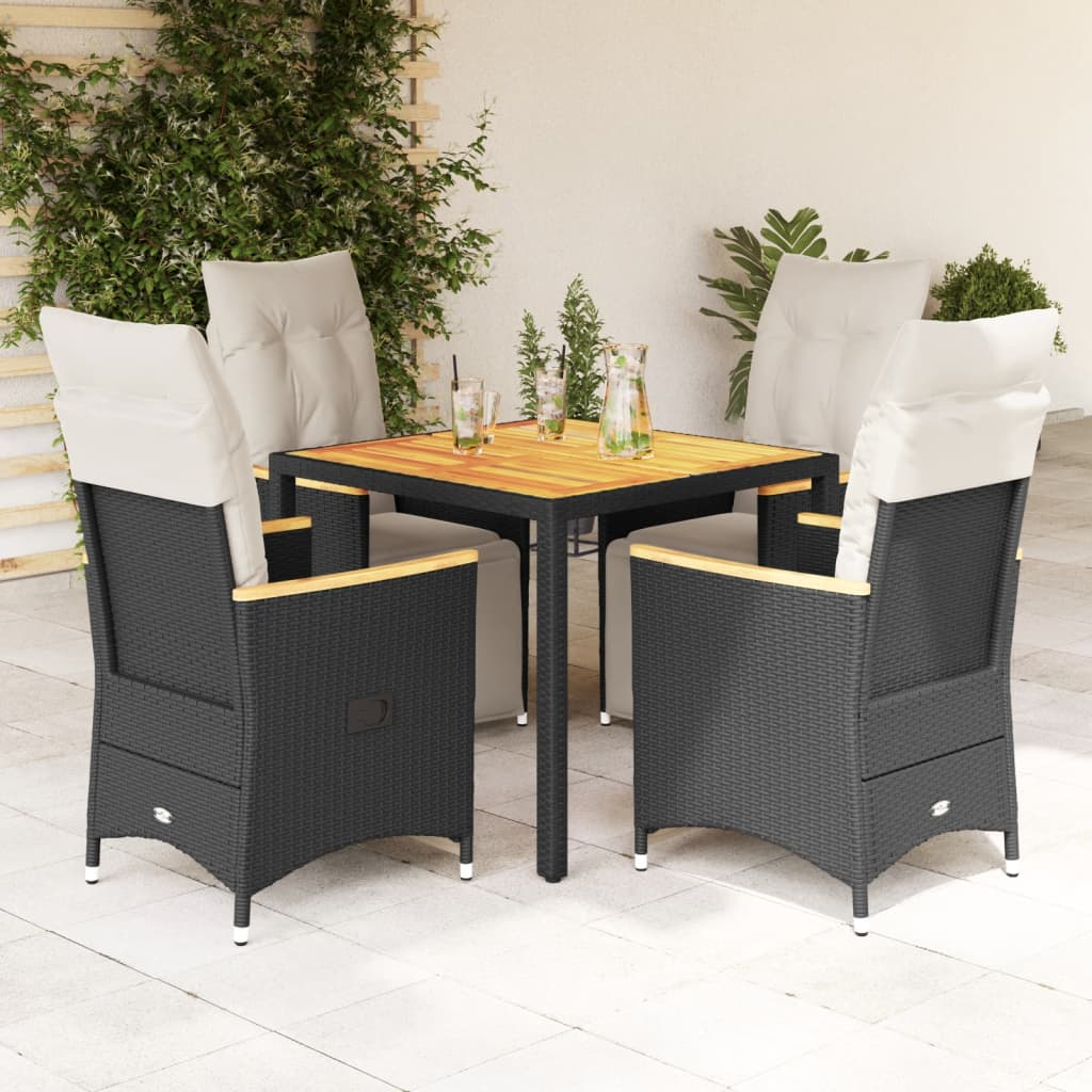 vidaXL 3-delige Bistroset met kussens poly rattan zwart