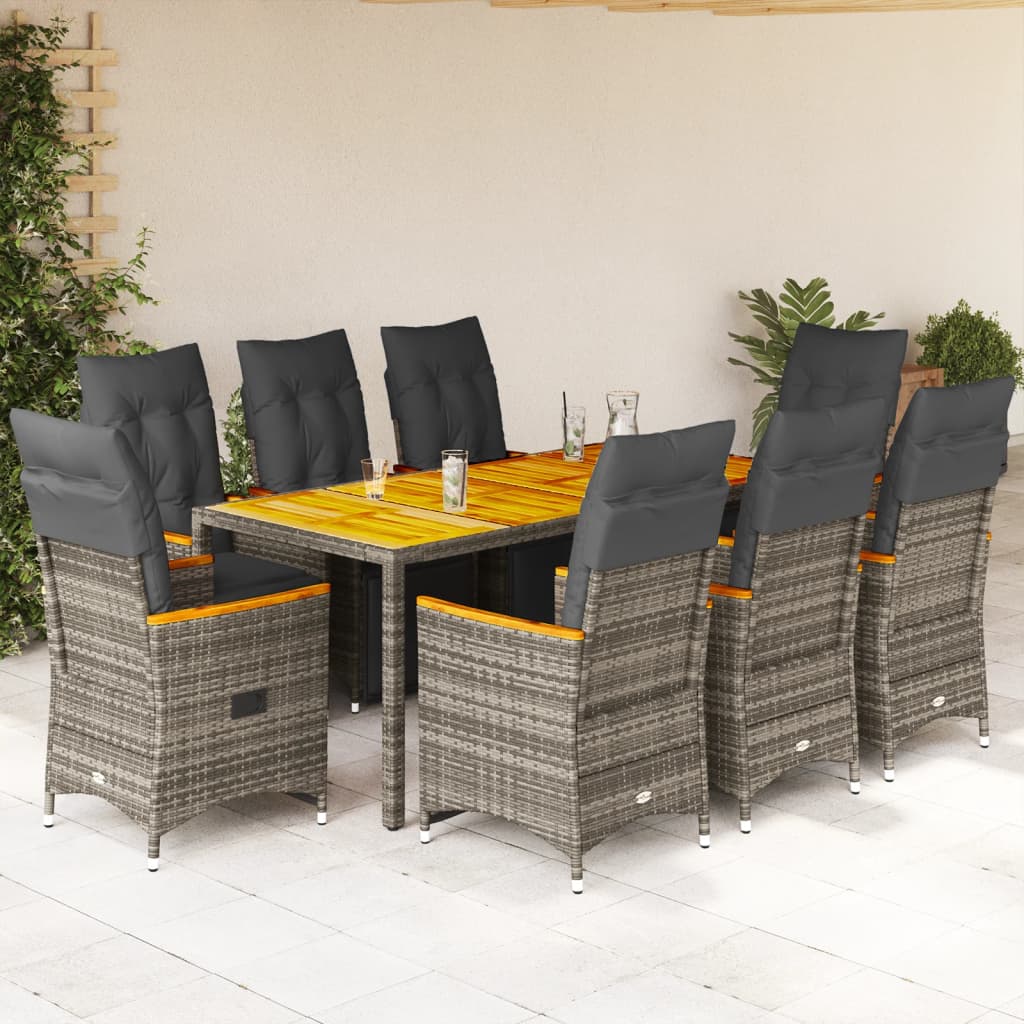 vidaXL 3-delige Bistroset met kussens poly rattan zwart