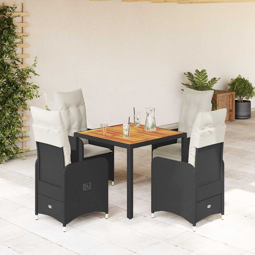 vidaXL 3-delige Bistroset met kussens poly rattan zwart