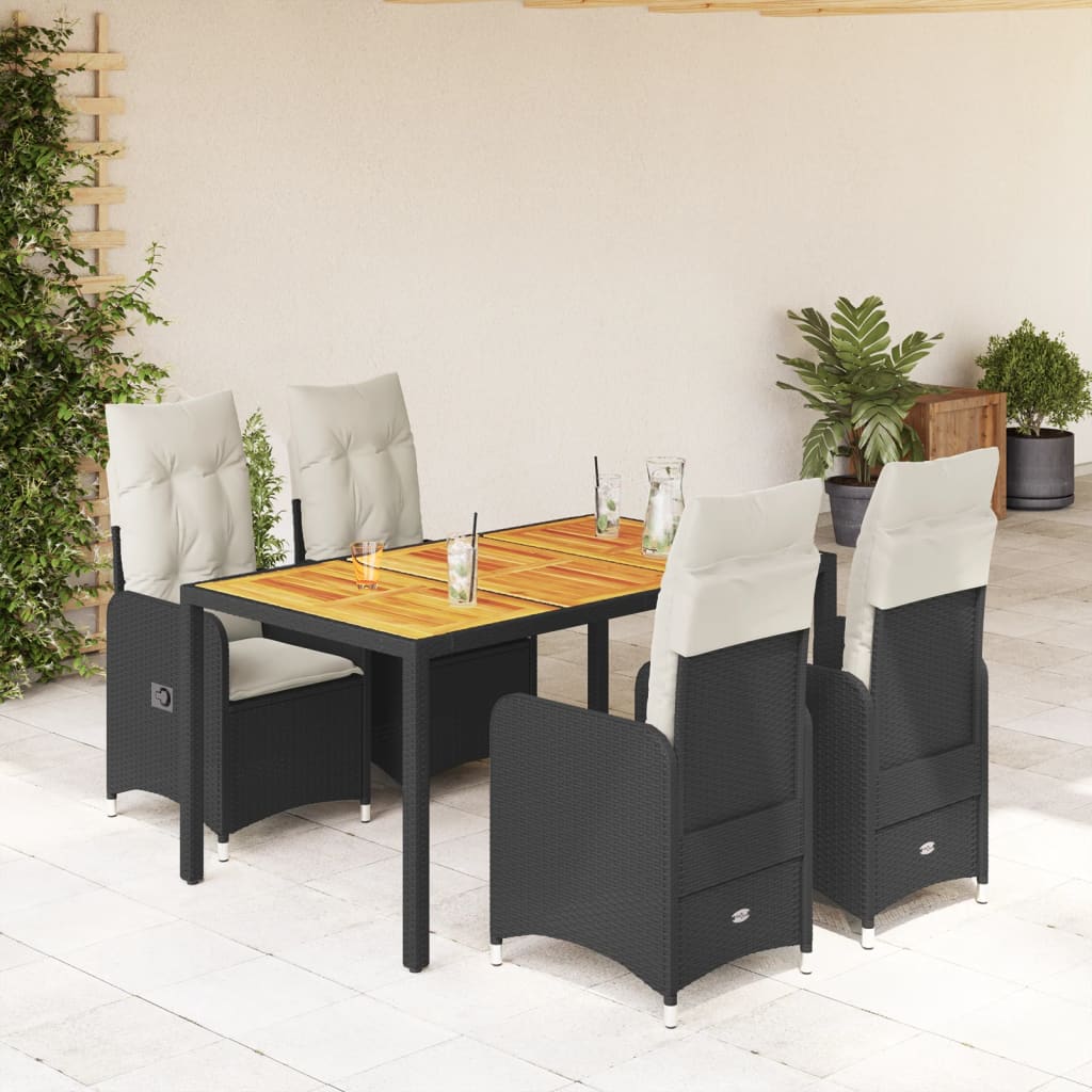 vidaXL 3-delige Bistroset met kussens poly rattan zwart