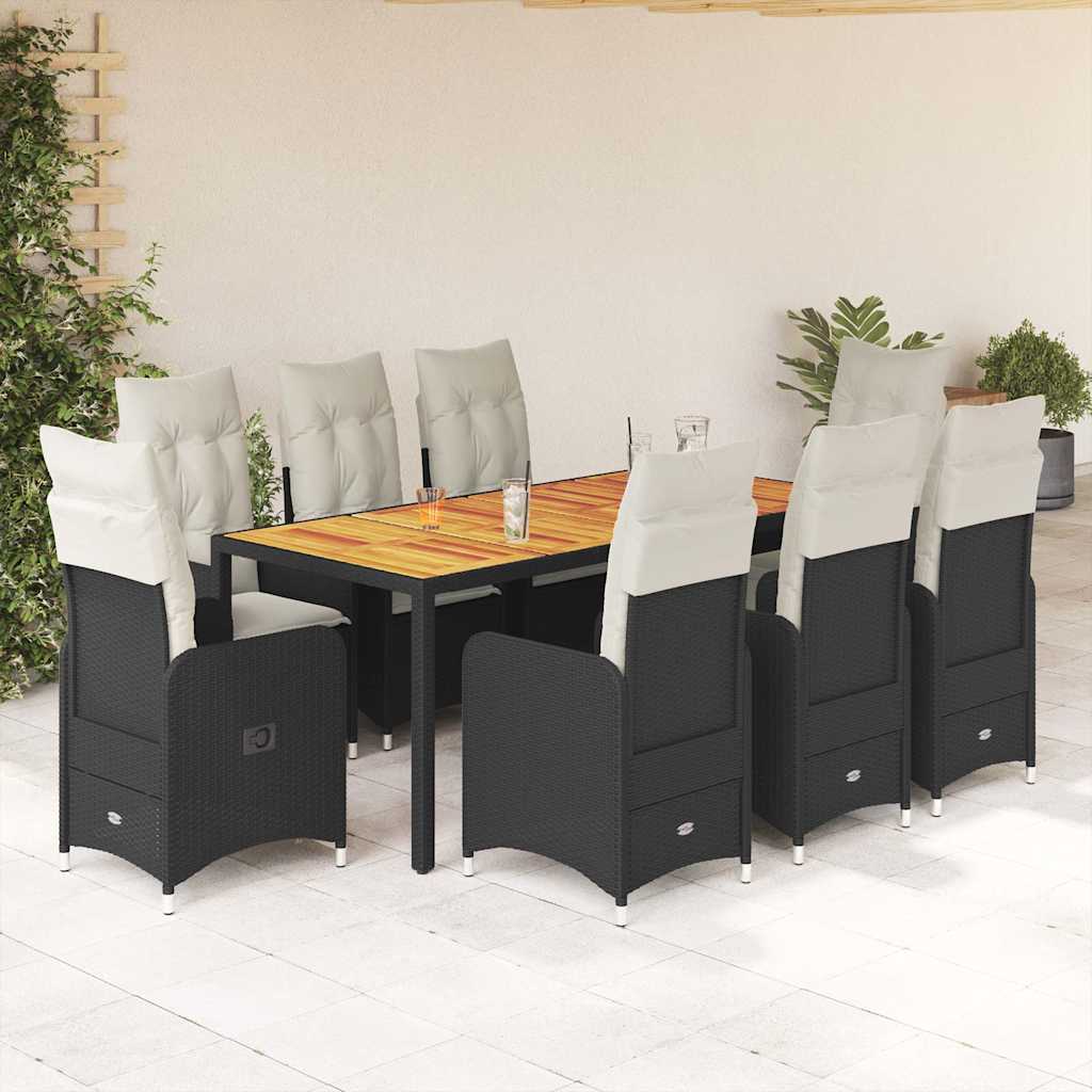 vidaXL 3-delige Bistroset met kussens poly rattan zwart