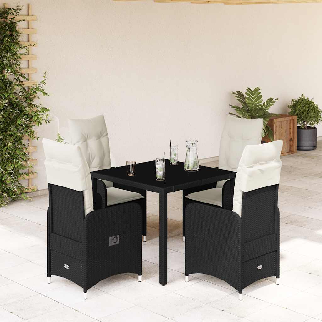 vidaXL 3-delige Bistroset met kussens poly rattan zwart