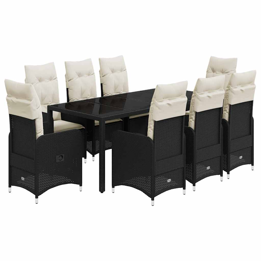 vidaXL 3-delige Bistroset met kussens poly rattan zwart