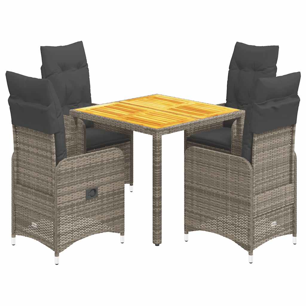 vidaXL 3-delige Bistroset met kussens poly rattan grijs