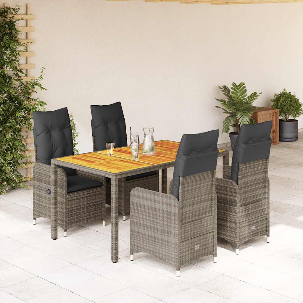 vidaXL 3-delige Bistroset met kussens poly rattan grijs