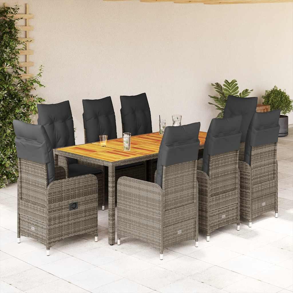 vidaXL 3-delige Bistroset met kussens poly rattan grijs