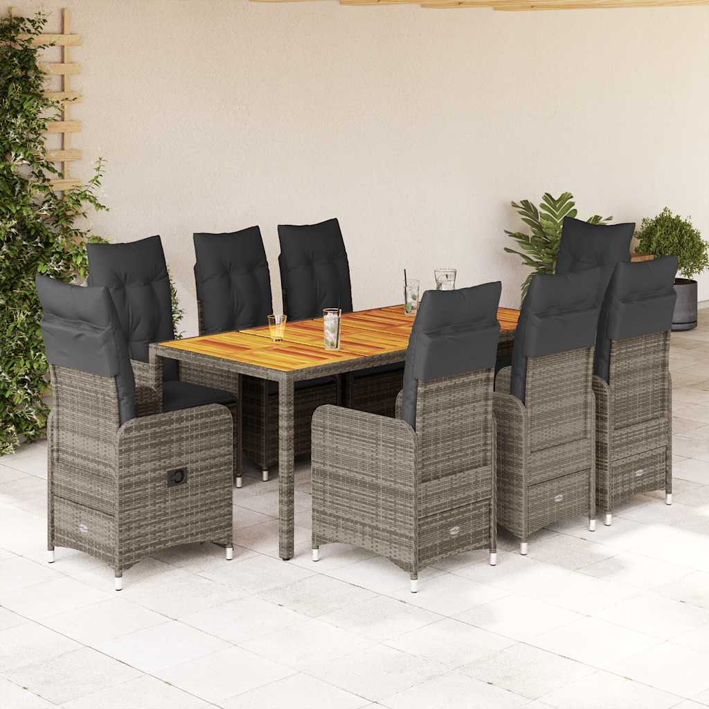 vidaXL 3-delige Bistroset met kussens poly rattan grijs