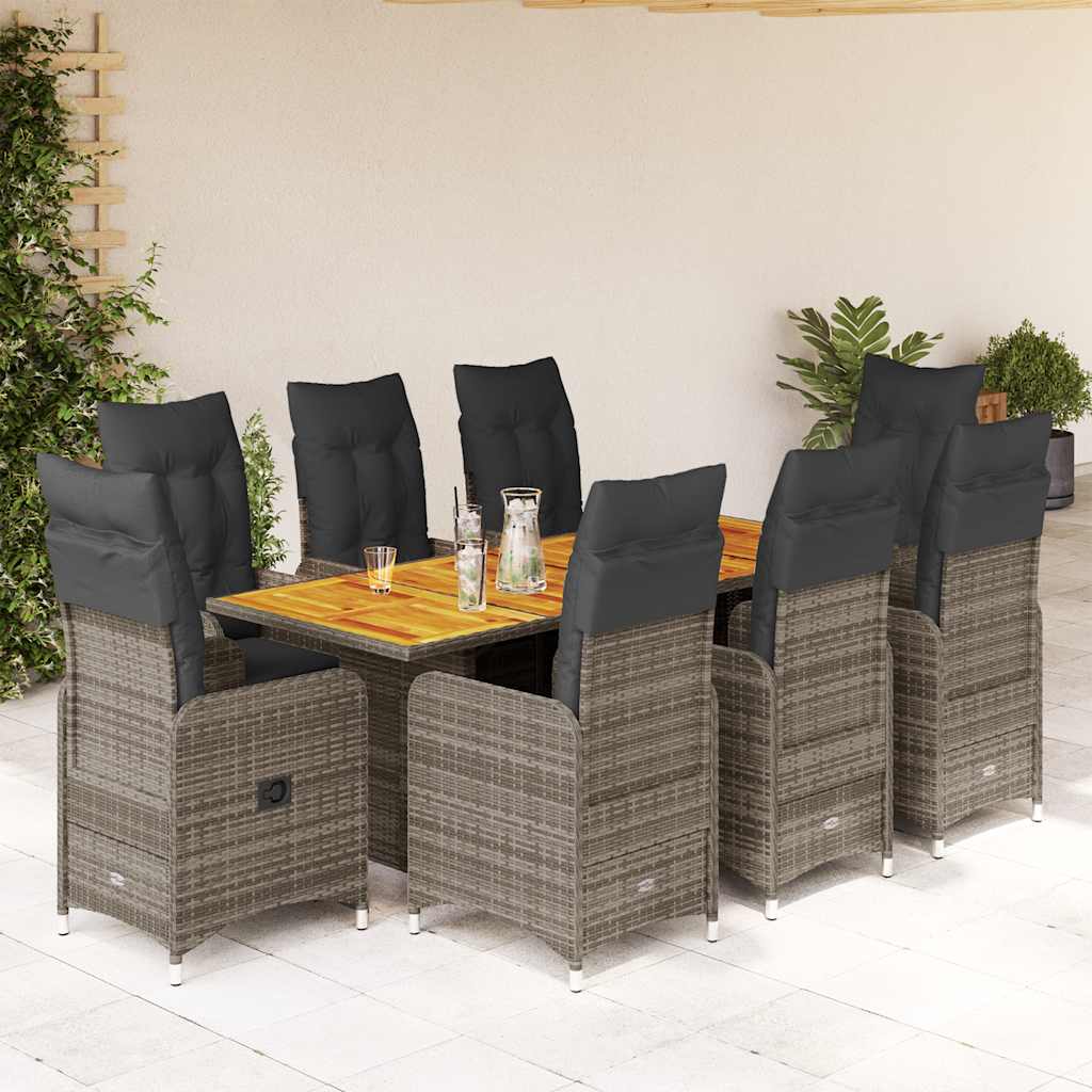 vidaXL 3-delige Bistroset met kussens poly rattan grijs