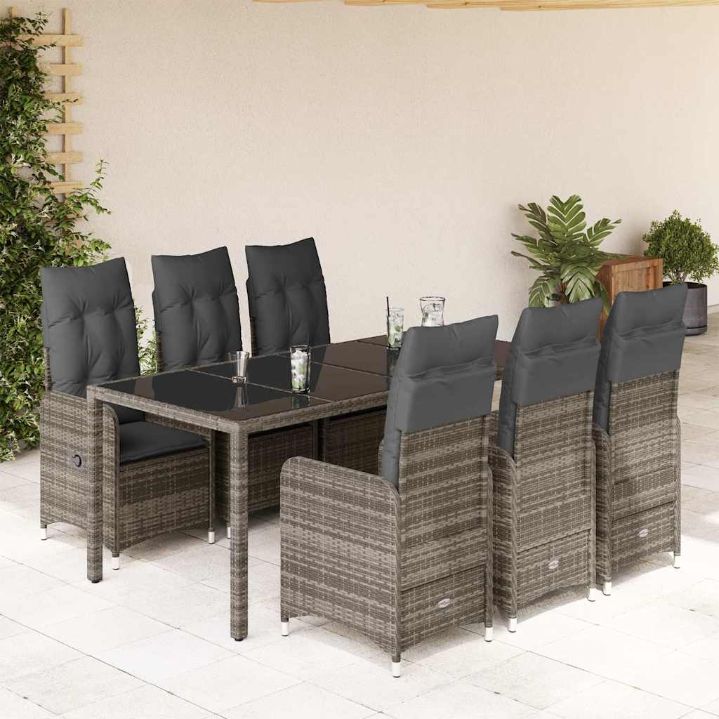 vidaXL 3-delige Bistroset met kussens poly rattan grijs