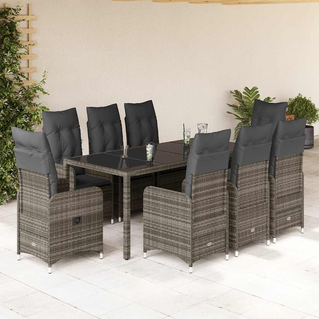 vidaXL 3-delige Bistroset met kussens poly rattan grijs