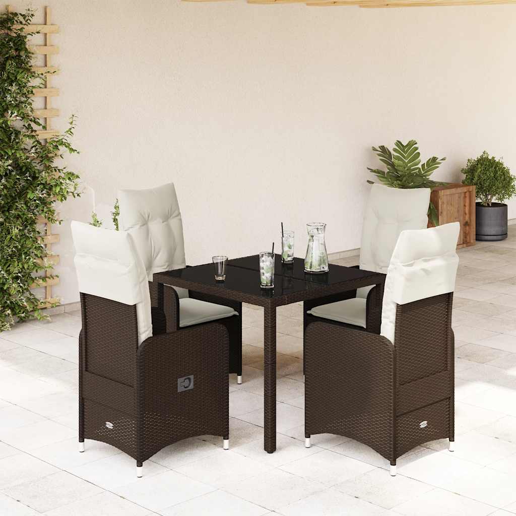 vidaXL 3-delige Bistroset met kussens poly rattan bruin