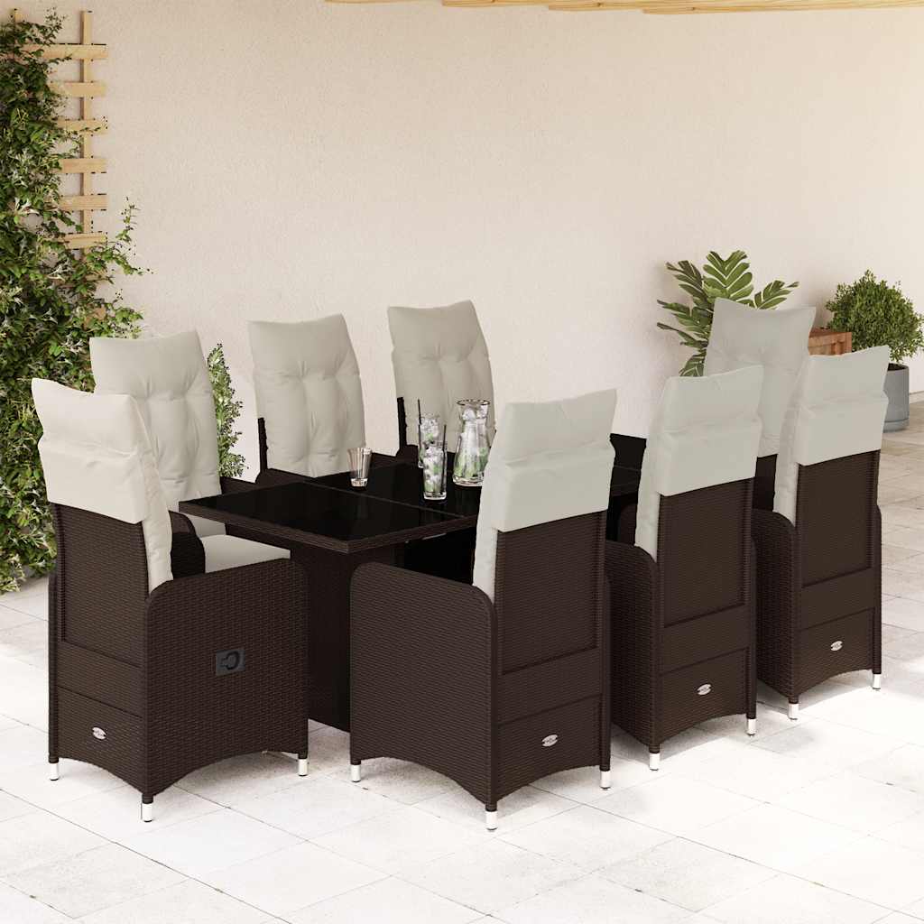 vidaXL 3-delige Bistroset met kussens poly rattan bruin