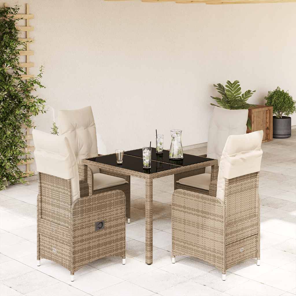vidaXL 3-delige Bistroset met kussens poly rattan beige