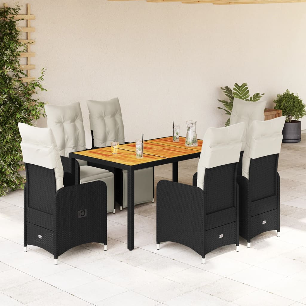 vidaXL 3-delige Bistroset met kussens poly rattan zwart